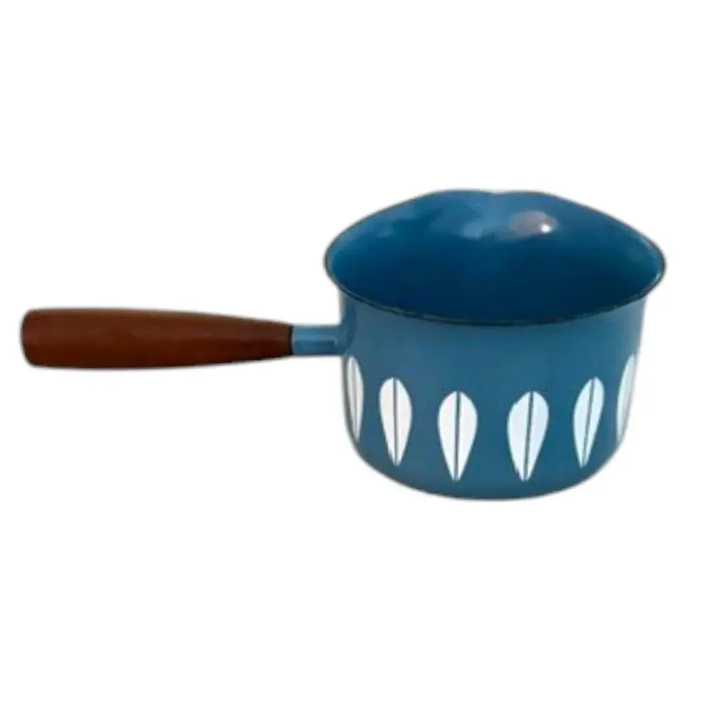 Vintage Cathrineholm Turquoise Blue Lotus Butter Warmer + NOS Fondue Forks
